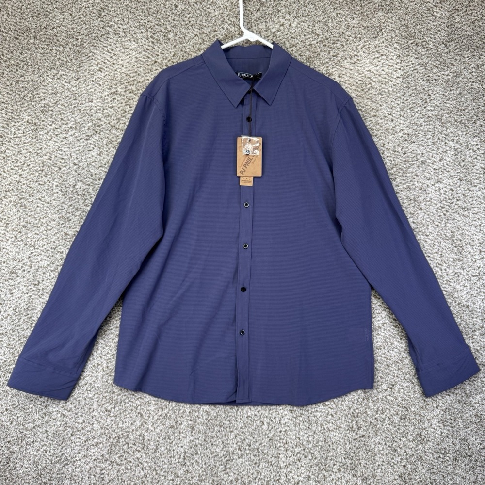 PJ Paul Jones Shirt Men's Large Blue Button Up Casual Long Sleeve Stretch NEW